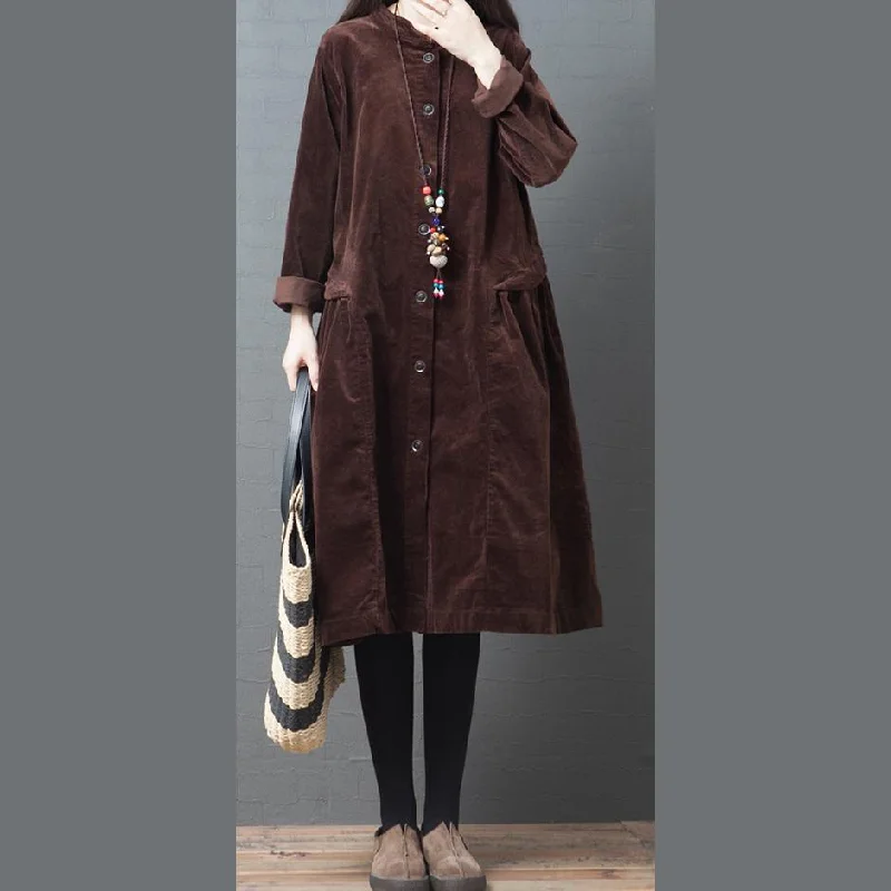 Long women's mac coats in a lightweight fabric for spring showersBohemian chocolate Fine clothes For Women Tutorials stand collar Button fall jackets