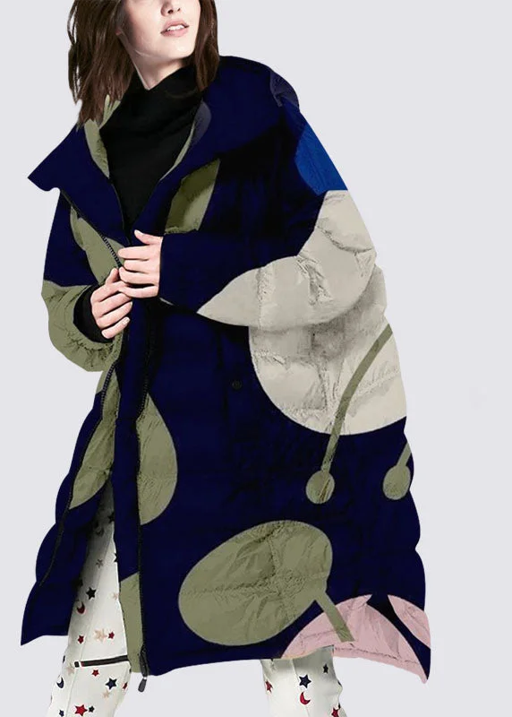 Women's long - sleeve wool coats in a houndstooth pattern for a classic charmBohemian Zip Up Print fashion Duck Down down coat Winter