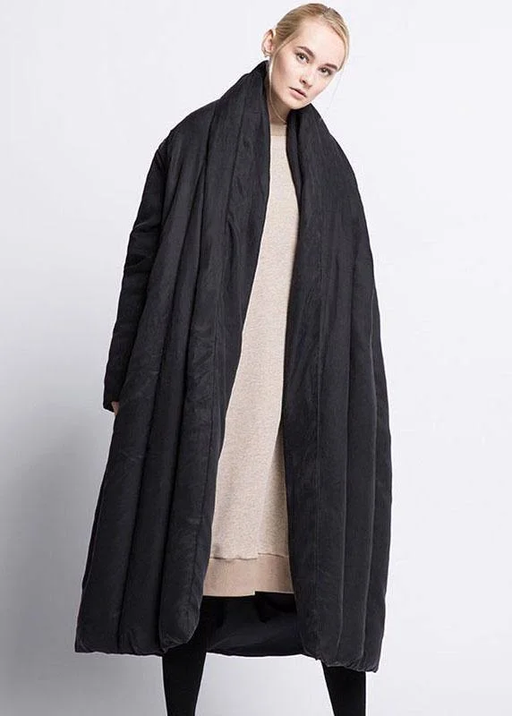 Plus size women's wool blend coats for a warm and stylish winterBoho Black Bow Pockets Thick Loose Winter Duck Down Down Coat