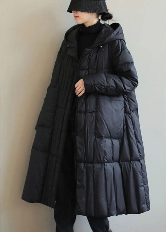 Women's waterproof parka coats with multiple pockets for practicalityBoho Black fashion Loose Pockets Winter down coat