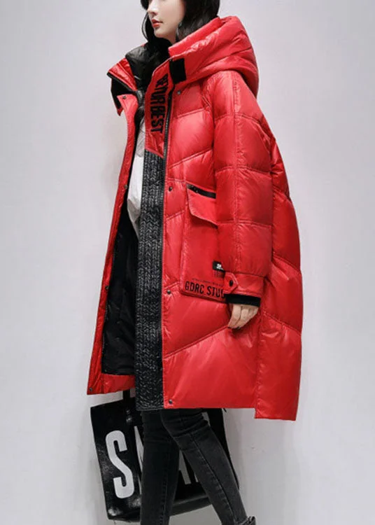 Women's pea coats with brass buttons for a nautical - inspired styleBoho Red Loose fashion Pockets Winter Duck Down Coat