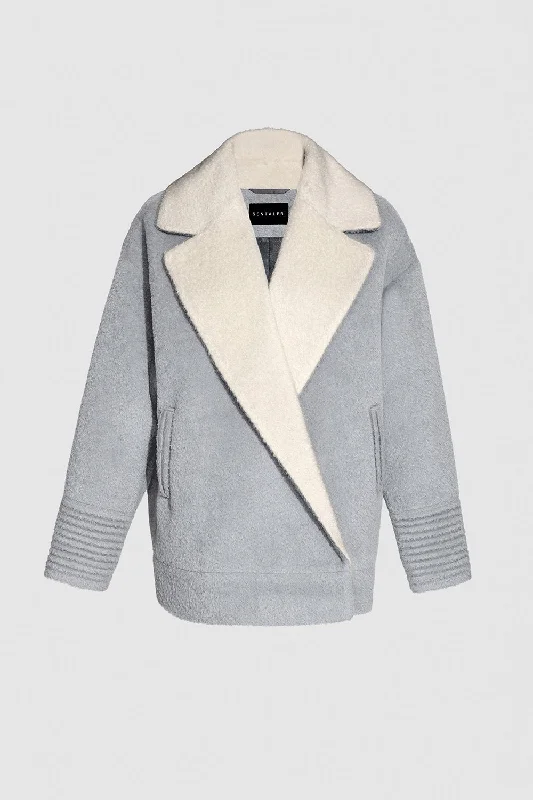 Women's cropped leather coats with silver studs for an edgy lookBouclé Alpaca Dropped Shoulder Aviator Jacket Women's cropped leather coats with silver studs for an edgy lookBouclé Alpaca Dropped Shoulder Aviator Jacket