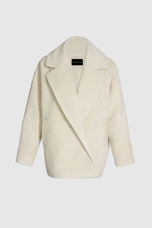 Women's long - sleeve wool coats in a houndstooth pattern for a classic charmBouclé Alpaca Dropped Shoulder Aviator Jacket Women's long - sleeve wool coats in a houndstooth pattern for a classic charmBouclé Alpaca Dropped Shoulder Aviator Jacket