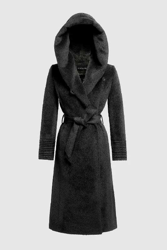Long women's mac coats in a lightweight fabric for spring showersBouclé Alpaca Long Hooded Wrap Coat Long women's mac coats in a lightweight fabric for spring showersBouclé Alpaca Long Hooded Wrap Coat