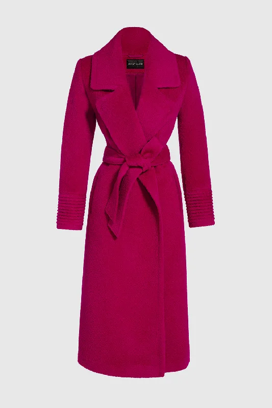 Oversized women's wool coats in a monochromatic look for a trendy outfitBouclé Alpaca Long Notched Collar Wrap Coat