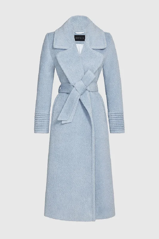 Water - resistant women's trench coats with adjustable cuffs for rainy daysBouclé Alpaca Long Notched Collar Wrap Coat