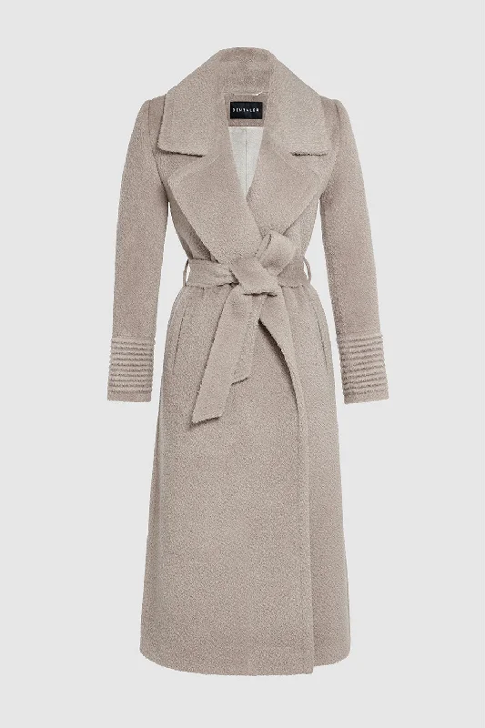 Embroidered women's cotton coats in a bohemian pattern for a unique designBouclé Alpaca Long Notched Collar Wrap Coat