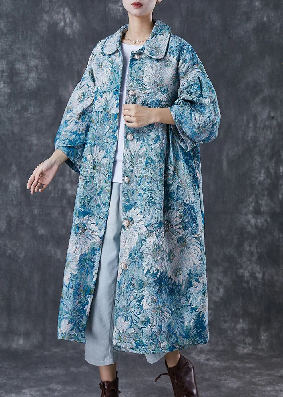 Women's faux fur coats in bright colors for a bold fashion statementBoutique Blue Oversized Daisy Print Cotton Trench Coats Spring Women's faux fur coats in bright colors for a bold fashion statementBoutique Blue Oversized Daisy Print Cotton Trench Coats Spring