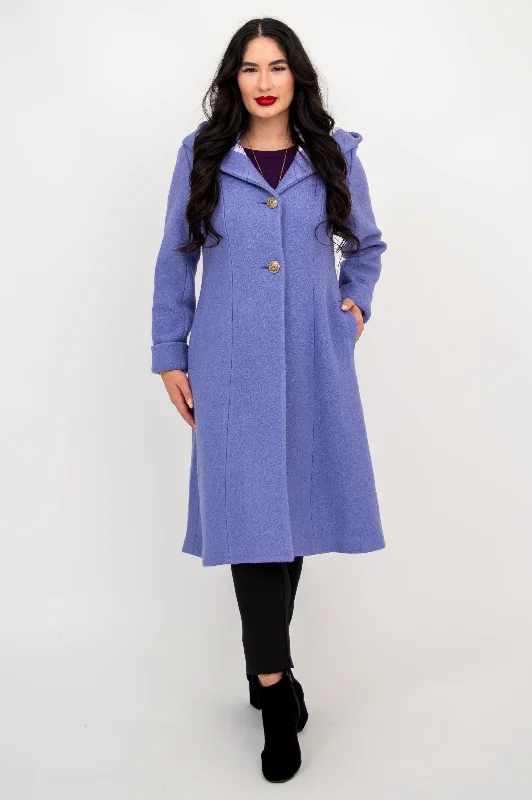 Long women's mac coats in a lightweight fabric for spring showersBritt Coat, Amethyst, Boiled Wool Long women's mac coats in a lightweight fabric for spring showersBritt Coat, Amethyst, Boiled Wool