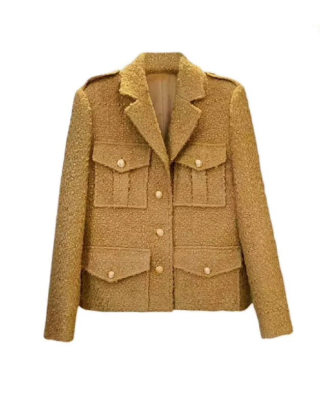 Embroidered women's cotton coats in a bohemian pattern for a unique designBrown Multi Pocket Tweed Jacket Embroidered women's cotton coats in a bohemian pattern for a unique designBrown Multi Pocket Tweed Jacket