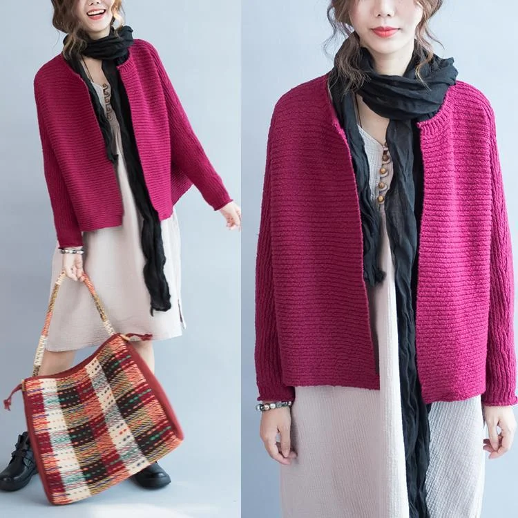 Mid - length women's down coats in a slim fit for a modern and sleek appearanceBurgundy short knit caridgans women knitted sweater jacket top