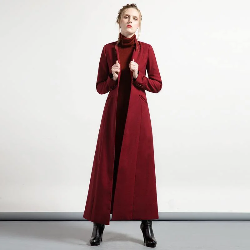 Women's long - sleeve wool coats in a houndstooth pattern for a classic charmburgundy slim fit cotton blended maxi trench coats tunic elegant long sleeve cardigan outwear