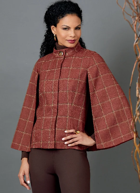 Quilted down women's coats with removable hoods for outdoor activitiesButterick Cape B6603