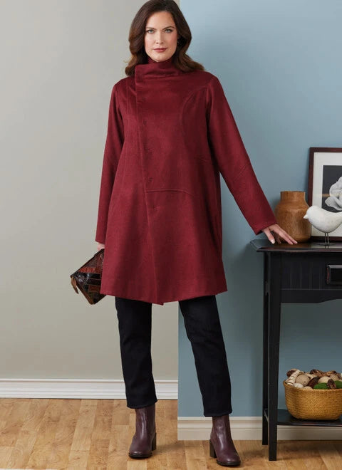 Women's knee - length wool blend coats with a fur collar for added warmthButterick Coat B6919 Women's knee - length wool blend coats with a fur collar for added warmthButterick Coat B6919