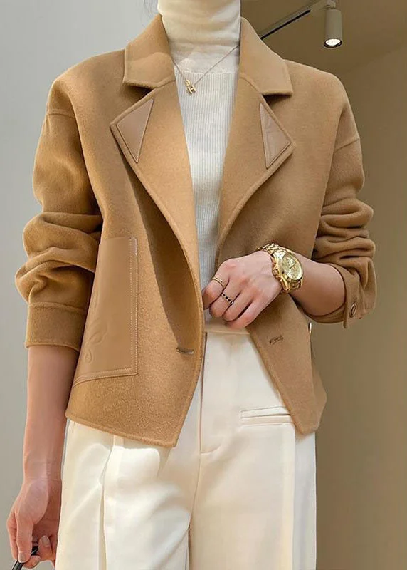 Long women's mac coats in a lightweight fabric for spring showersCamel Pockets Patchwork Woolen Coat Button Long Sleeve Long women's mac coats in a lightweight fabric for spring showersCamel Pockets Patchwork Woolen Coat Button Long Sleeve