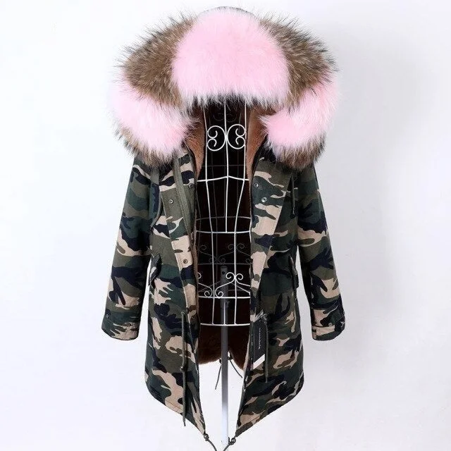 Shearling - lined women's leather coats for ultimate warmth and luxuryCamouflage Pattern Women's Real Fur Winter Coat Jacket with Fur Collar Shearling - lined women's leather coats for ultimate warmth and luxuryCamouflage Pattern Women's Real Fur Winter Coat Jacket with Fur Collar