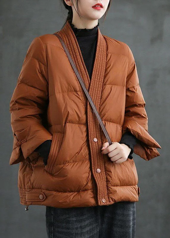 Petite women's wool blend coats with a tailored fit for a flattering silhouetteCaramel V Neck Button Thick Winter Duck Down Jackets