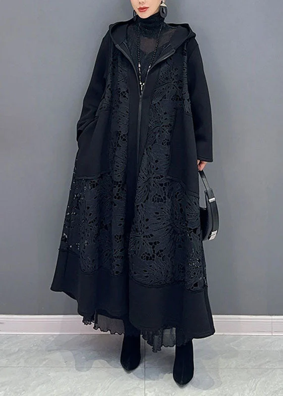 Checkered women's wool coats in a classic pattern for a timeless styleCasual Black Pockets Hollow Out Maxi Hooded Trench Coats Long Sleeve Checkered women's wool coats in a classic pattern for a timeless styleCasual Black Pockets Hollow Out Maxi Hooded Trench Coats Long Sleeve