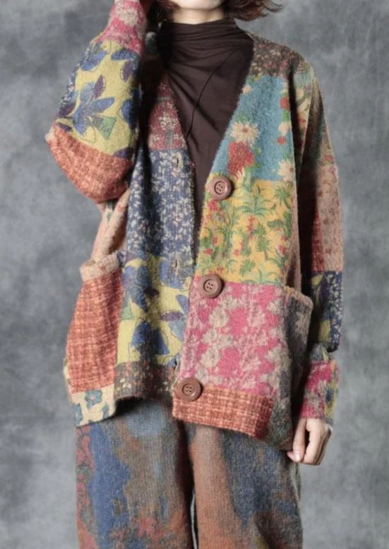 Water - resistant women's trench coats with adjustable cuffs for rainy daysCasual Fall Colorful Flower Print Sweater Coat Water - resistant women's trench coats with adjustable cuffs for rainy daysCasual Fall Colorful Flower Print Sweater Coat