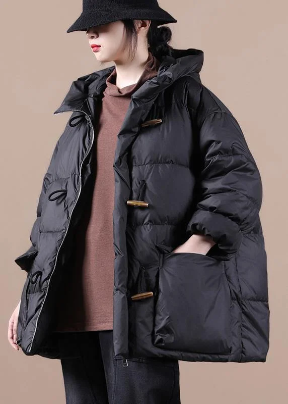 Petite women's wool blend coats with a tailored fit for a flattering silhouetteCasual Loose Fitting Womens Parka Overcoat Black Hooded Pockets Cotton Coat
