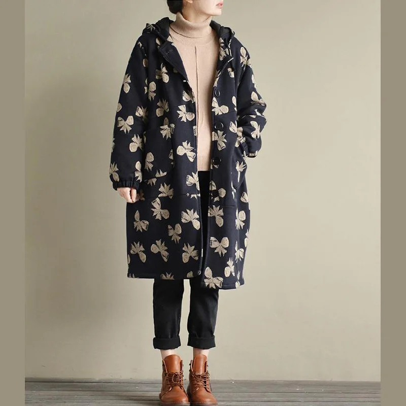 Belted women's cashmere coats in soft pastels for a luxurious feelCasual navy  down jacket Loose fitting Parka thick high neck cardigan prints