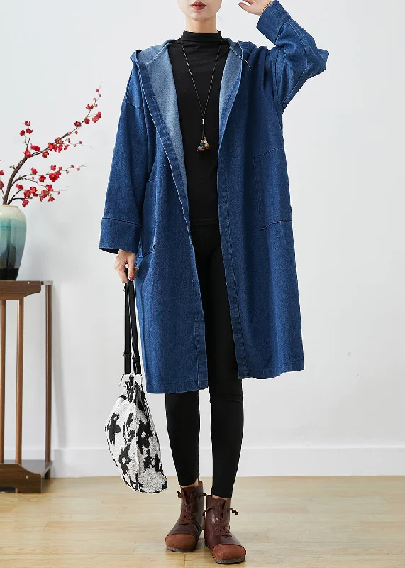 Women's long - sleeve wool coats in a houndstooth pattern for a classic charmCasual Navy Hooded Oversized Cotton Trench Coats Fall Women's long - sleeve wool coats in a houndstooth pattern for a classic charmCasual Navy Hooded Oversized Cotton Trench Coats Fall
