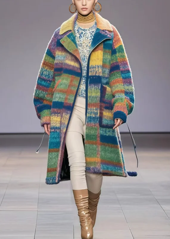 Women's pea coats with brass buttons for a nautical - inspired styleCasual Rainbow Oversized Print Woolen Coat Fall
