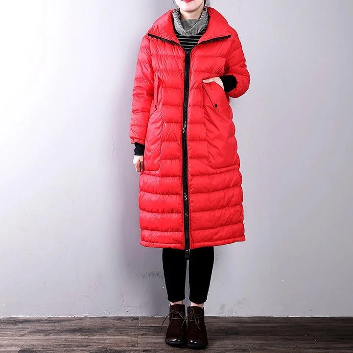 Shearling - lined women's leather coats for ultimate warmth and luxuryCasual red goose Down coat casual zippered stand collarYZ-2018111434