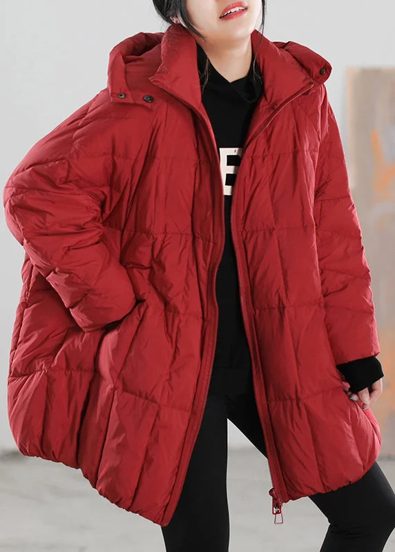 Petite women's wool blend coats with a tailored fit for a flattering silhouetteCasual Red Zippered Button Removable Duck Down Coat Winter