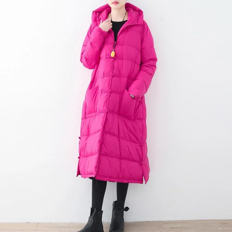 Checkered women's wool coats in a classic pattern for a timeless styleCasual Rose Red Parka Casual Down Coat Fine Hooded Outwear Chinese Button