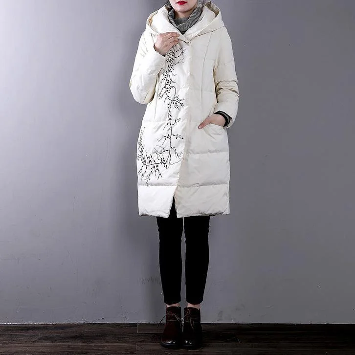 Mid - length women's down coats in a slim fit for a modern and sleek appearanceCasual white goose Down coat Loose fitting hoodedYZ-2018111411