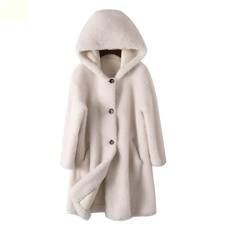 Belted women's cashmere coats in soft pastels for a luxurious feelCasual Winter Korean Women's Sheep Shearling Wool Hooded Coat & Jackets Belted women's cashmere coats in soft pastels for a luxurious feelCasual Winter Korean Women's Sheep Shearling Wool Hooded Coat & Jackets