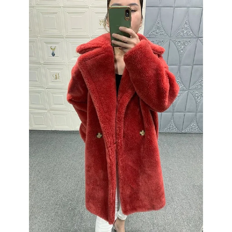 Belted women's cashmere coats in soft pastels for a luxurious feelCasual Winter Warm Thick Fur Women's Solid Sheep Shearling Coats & Jackets