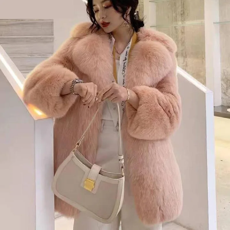 Shearling - lined women's leather coats for ultimate warmth and luxuryCasual Women's Fluffy Real Fox Fur Winter Thick Full Pelt Coats & Jackets