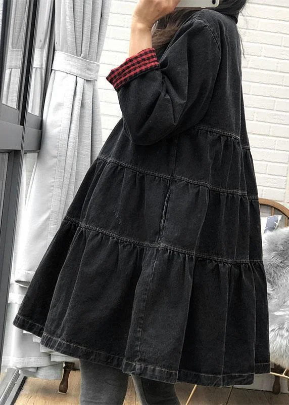 Checkered women's wool coats in a classic pattern for a timeless styleChic Black Loose Button Patchwork Fall trench coats Dress Checkered women's wool coats in a classic pattern for a timeless styleChic Black Loose Button Patchwork Fall trench coats Dress