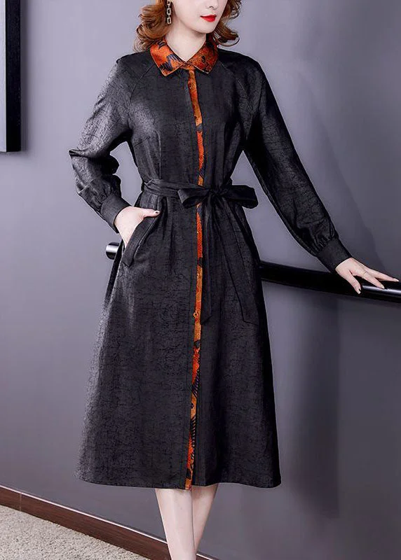 Plus size women's wool blend coats for a warm and stylish winterChic Black Patchwork Tie Waist Silk Fake Two Piece Trench Coat Long Sleeve Plus size women's wool blend coats for a warm and stylish winterChic Black Patchwork Tie Waist Silk Fake Two Piece Trench Coat Long Sleeve