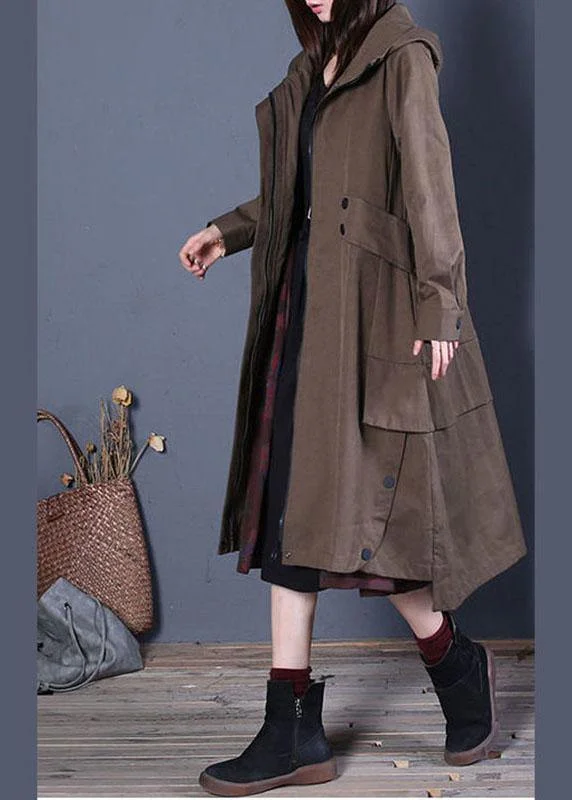 Quilted down women's coats with removable hoods for outdoor activitiesChic Coffee Loose zippered Button Fall Hoodie Coat trench coats Quilted down women's coats with removable hoods for outdoor activitiesChic Coffee Loose zippered Button Fall Hoodie Coat trench coats