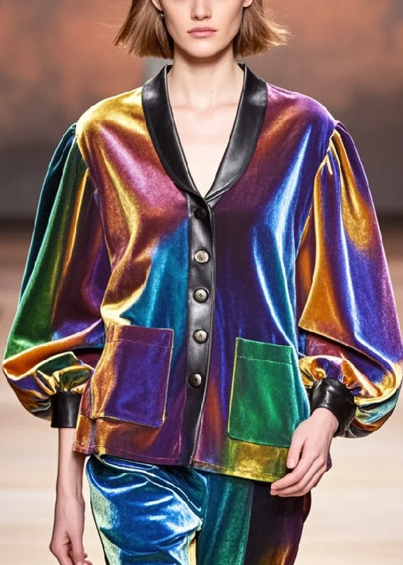 Women's waterproof parka coats with multiple pockets for practicalityChic Gradient Color Peter Pan Collar Patchwork Silk Velvet Jackets Fall