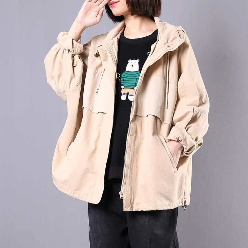 Women's knee - length wool blend coats with a fur collar for added warmthChic hooded cotton tunic pattern Christmas Gifts khaki prints coats fall