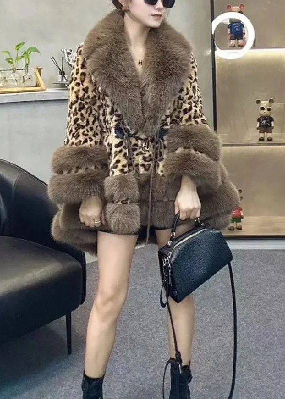 Hooded women's puffer coats in neon colors for high - visibility sportsChic Leopard Peter Pan Collar Drawstring Patchwork Fuzzy Fur Fluffy Coats Winter
