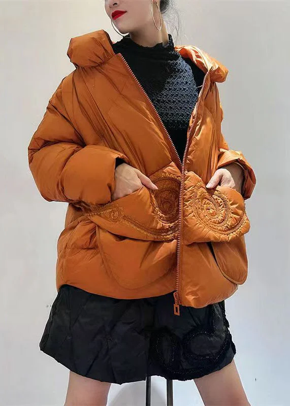 Plus size women's wool blend coats for a warm and stylish winterChic Orange Zip Up Pockets Patchwork Duck Down Down Coats Winter