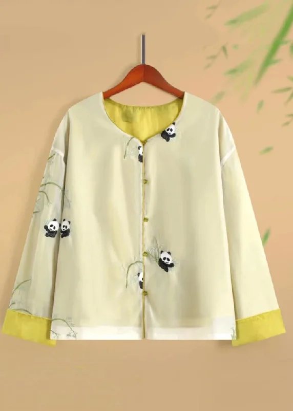 Women's cropped leather coats with silver studs for an edgy lookChic Yellow O-Neck Animal Print Silk Coats Fall