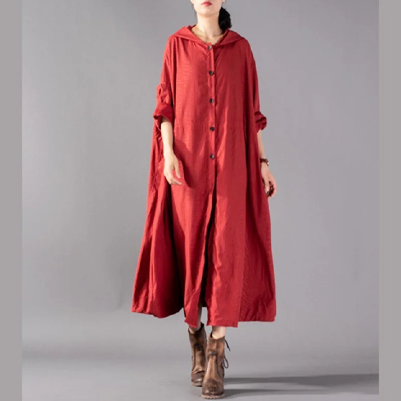 Shearling - lined women's leather coats for ultimate warmth and luxuryChunky red blended cardigans oversized hooded large hem coat