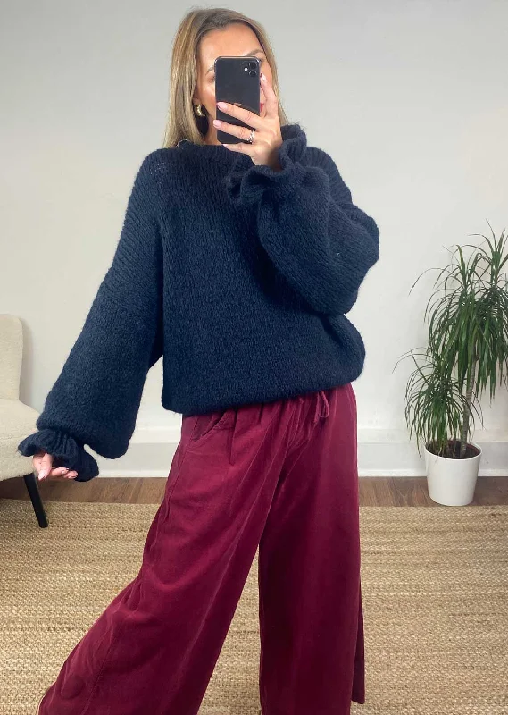 color block women cardigan with bold huesClara Frill Sleeve Jumper in Navy
