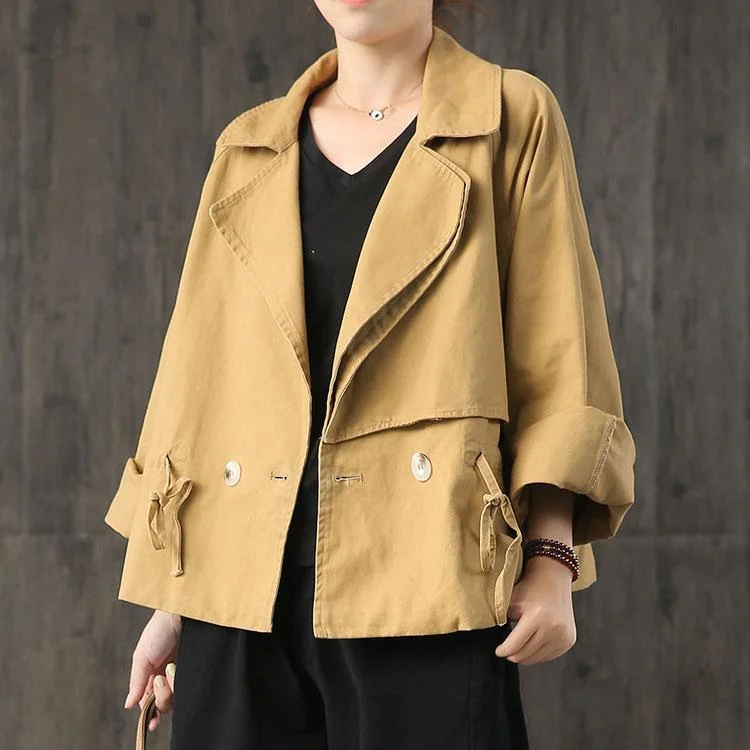 Long women's mac coats in a lightweight fabric for spring showersClassy drawstring cotton clothes For Women Outfits yellow short coats fall