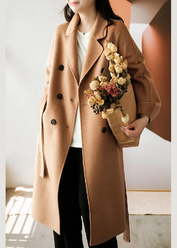 Women's pea coats with brass buttons for a nautical - inspired styleClassy Light Camel Double Breast Oversized Woolen Trench Coats Winter
