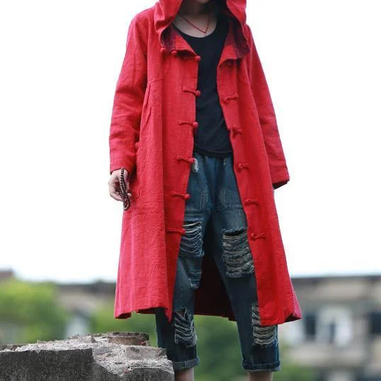 Women's cropped leather coats with silver studs for an edgy lookClassy red hooded Fashion tunic coats Outfits Chinese Button fall jackets