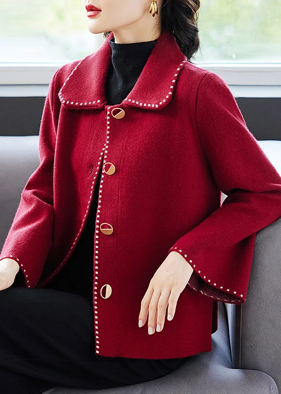 Long women's mac coats in a lightweight fabric for spring showersClassy Red Peter Pan Collar Pockets Patchwork Woolen Coat Fall Long women's mac coats in a lightweight fabric for spring showersClassy Red Peter Pan Collar Pockets Patchwork Woolen Coat Fall