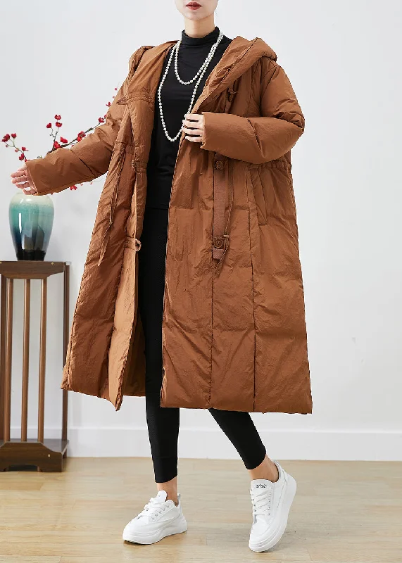 Women's reversible down coats with two - tone designs for versatile stylingCoffee Patchwork Duck Down Puffers Jackets Hooded Oversized Winter