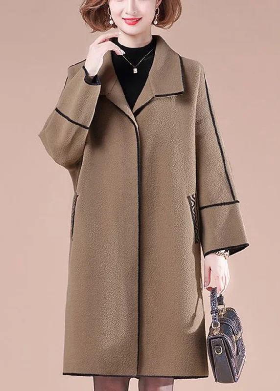 Quilted down women's coats with removable hoods for outdoor activitiesCoffee Patchwork Woolen Trench Coats Oversized Winter Quilted down women's coats with removable hoods for outdoor activitiesCoffee Patchwork Woolen Trench Coats Oversized Winter
